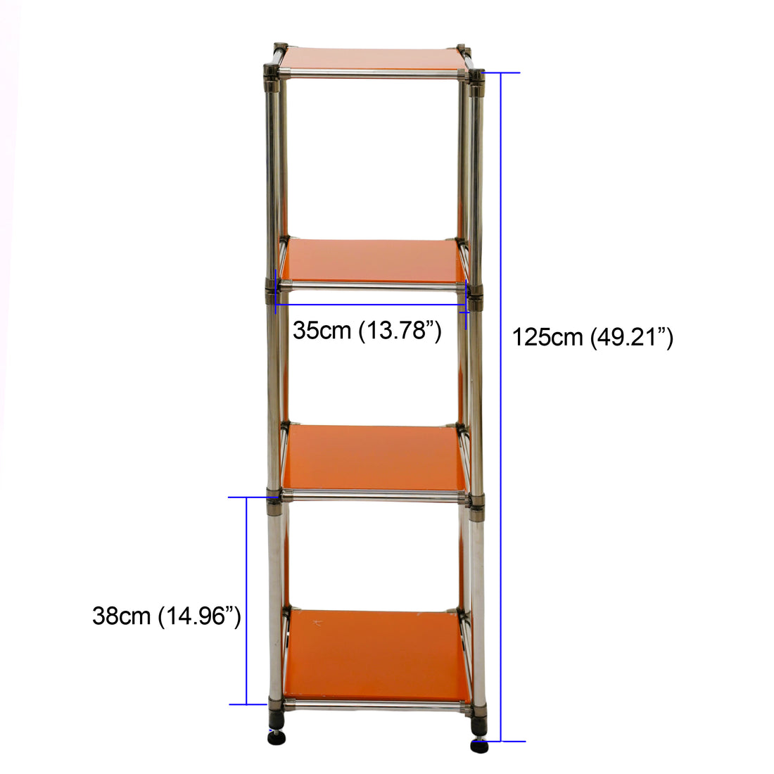 Korean Orange 4 Tier Heavy Duty Stainless Steel Storage Shelving Unit, 100Lbs Shelf 49"H X 14.9"W X 13.7"D For Indoor Outdoor Organizationmodular Rack, Extremely Durabl Orange Primary Living Space