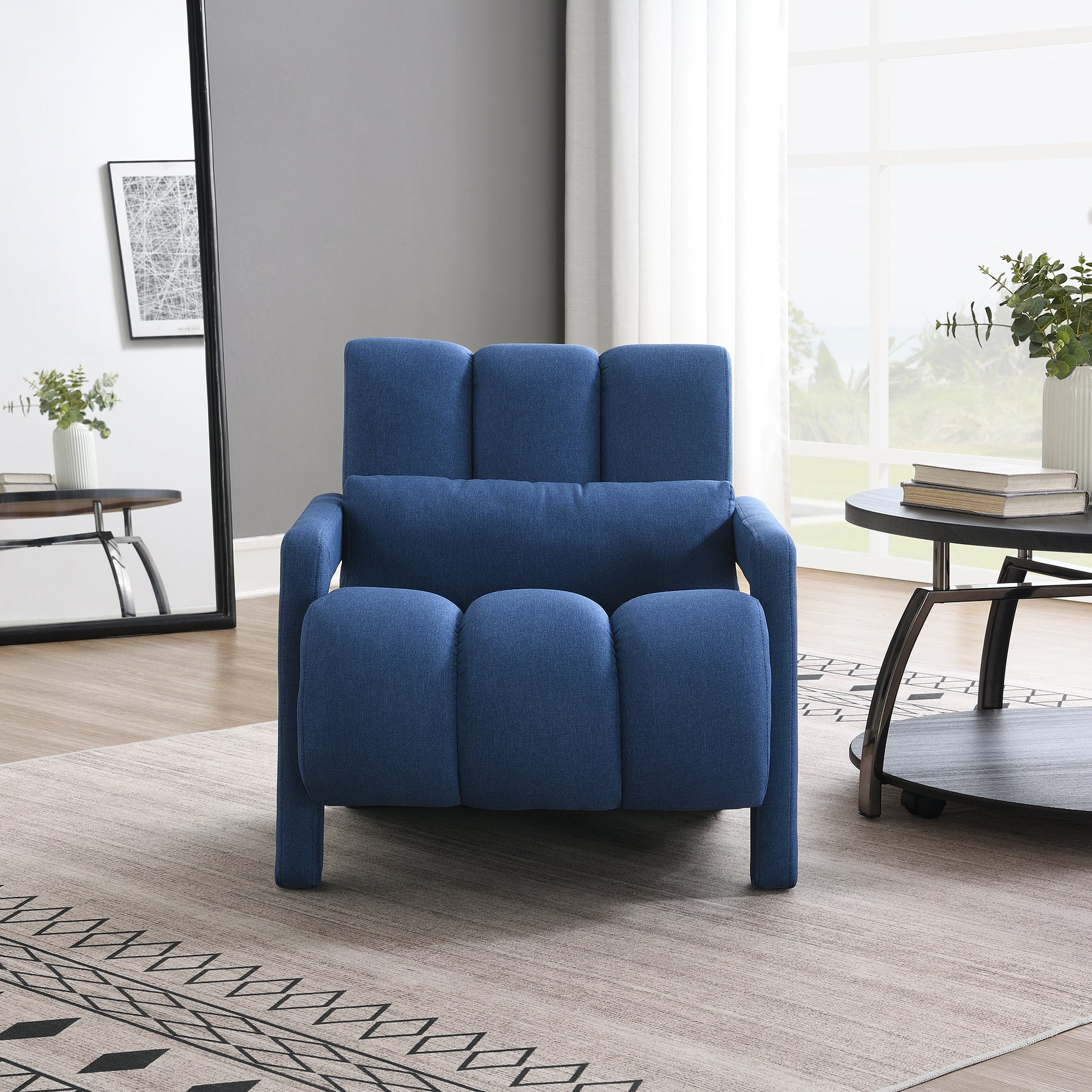Modern Upholstered Accent Chair, Comfortable Linen Fabric With A Pillow For Living Room,Bedroom. Linen, Navy Blue Navy Blue Primary Living Space Modern Pine Foam Wood Fabric