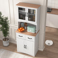 Wooden Kitchen Cabinet White Pantry Room Storage Microwave Cabinet With Framed Glass Doors And Drawer White Mdf