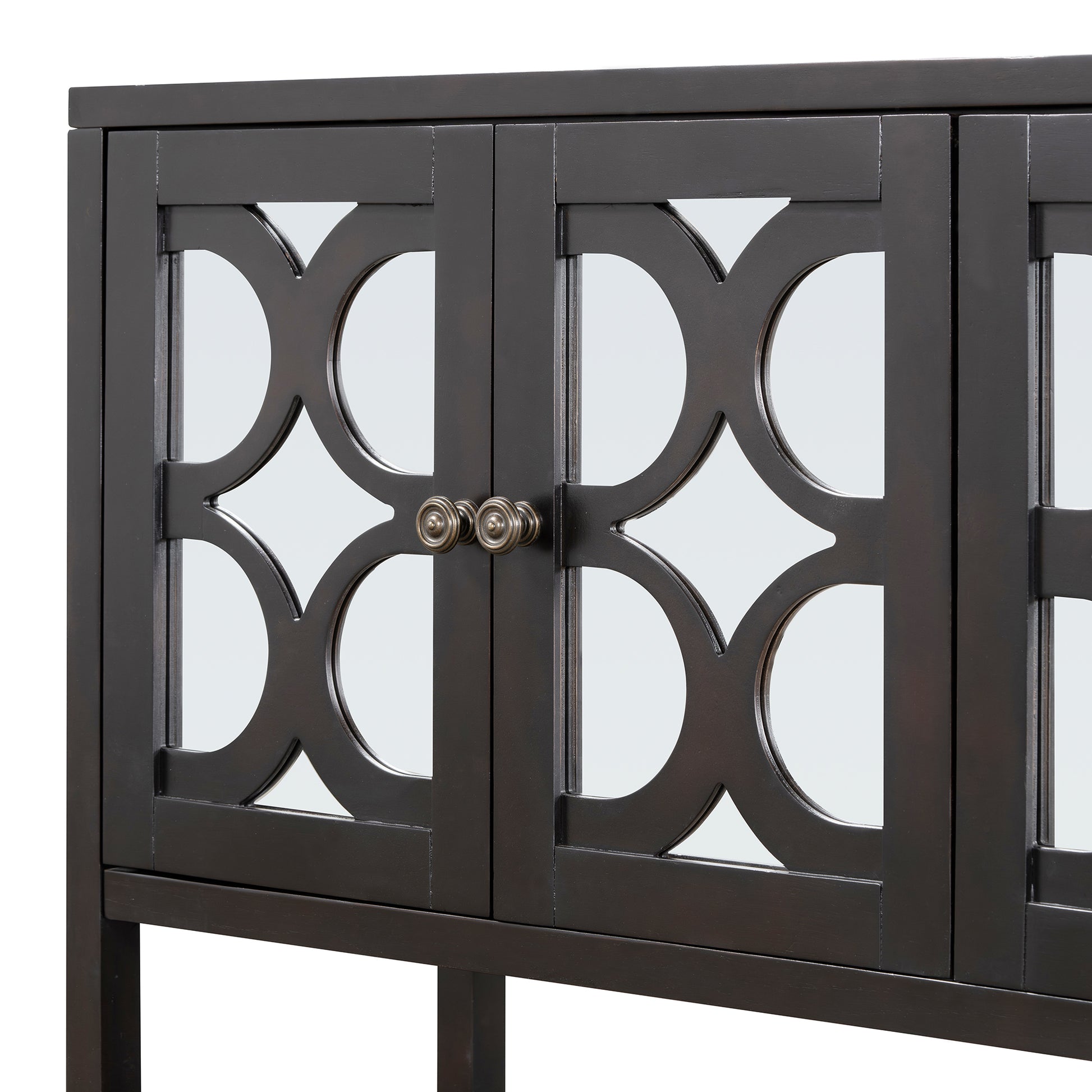 Elegant Retro Console Table Storage Cabinet Sideboard With Mirrored Doors, Spacious Shelves, And Durable Acacia Wood Legs Perfect For Living Room, Dining Room, Or Entryway Espresso Espresso Primary Living Space Solid Wood Mdf