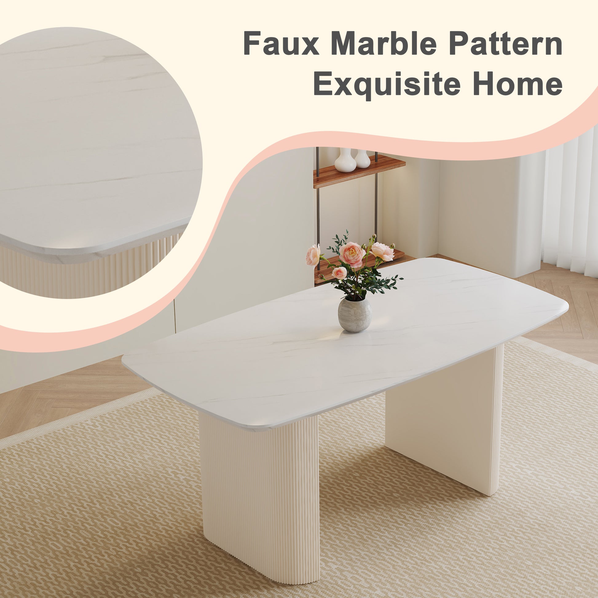 Cream Style Mdf White Dining Table.It Is A Furniture With A Warm And Soft Appearance, Suitable For Creating A Comfortable And Friendly Dining Environment, Suitable For Kitchens, Dining Rooms,Etc. White Mdf