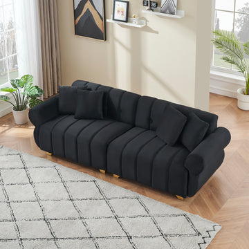 89 Inch Spring Wrapped Cushions, 3 Flannelette Sofas, Stylish Metal Feet And 4 Throw Pillows Make For A Modern Living Room Bedroom Black Velvet 3 Seat