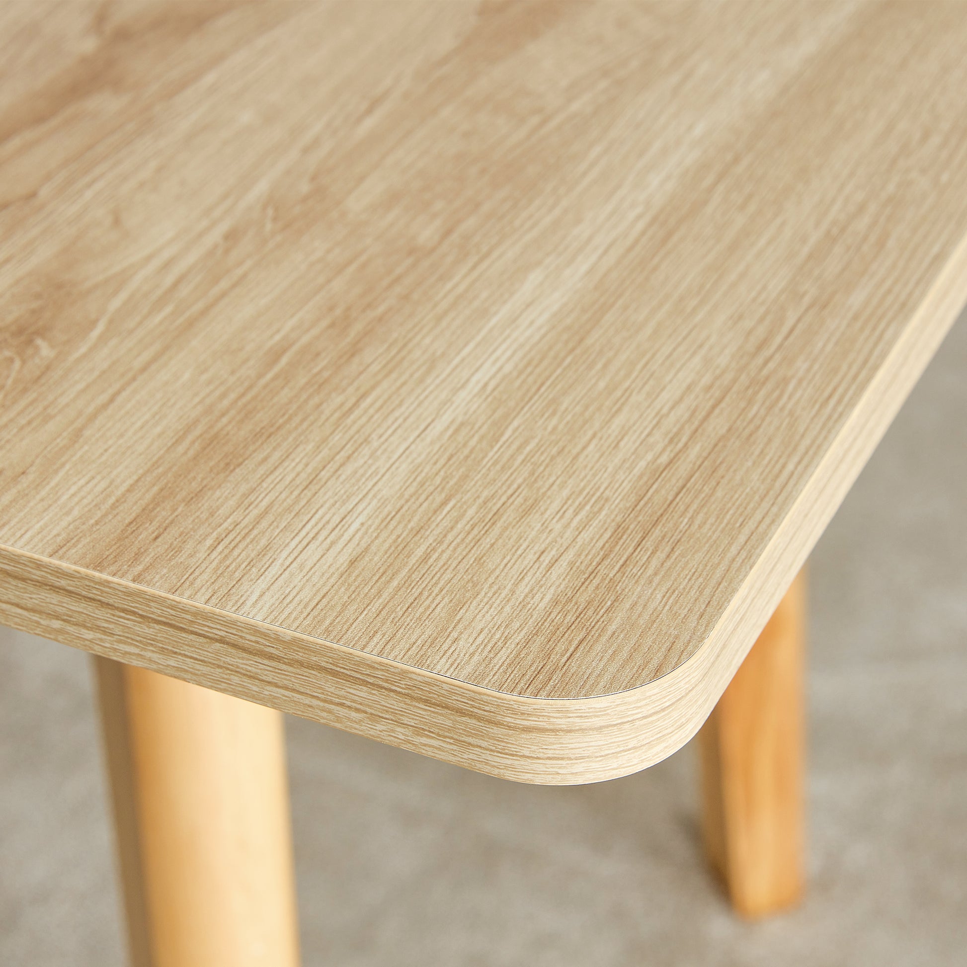 Wood Colored Mdf Desktop With Rubber Wooden Legs, Foldable Computer Desk, Foldable Office Desk, Solid Wood Dining Chair With Small Curved Back And Pu Cushion . Zd 1545 Dx 2361 Wood Seats 6 Wood