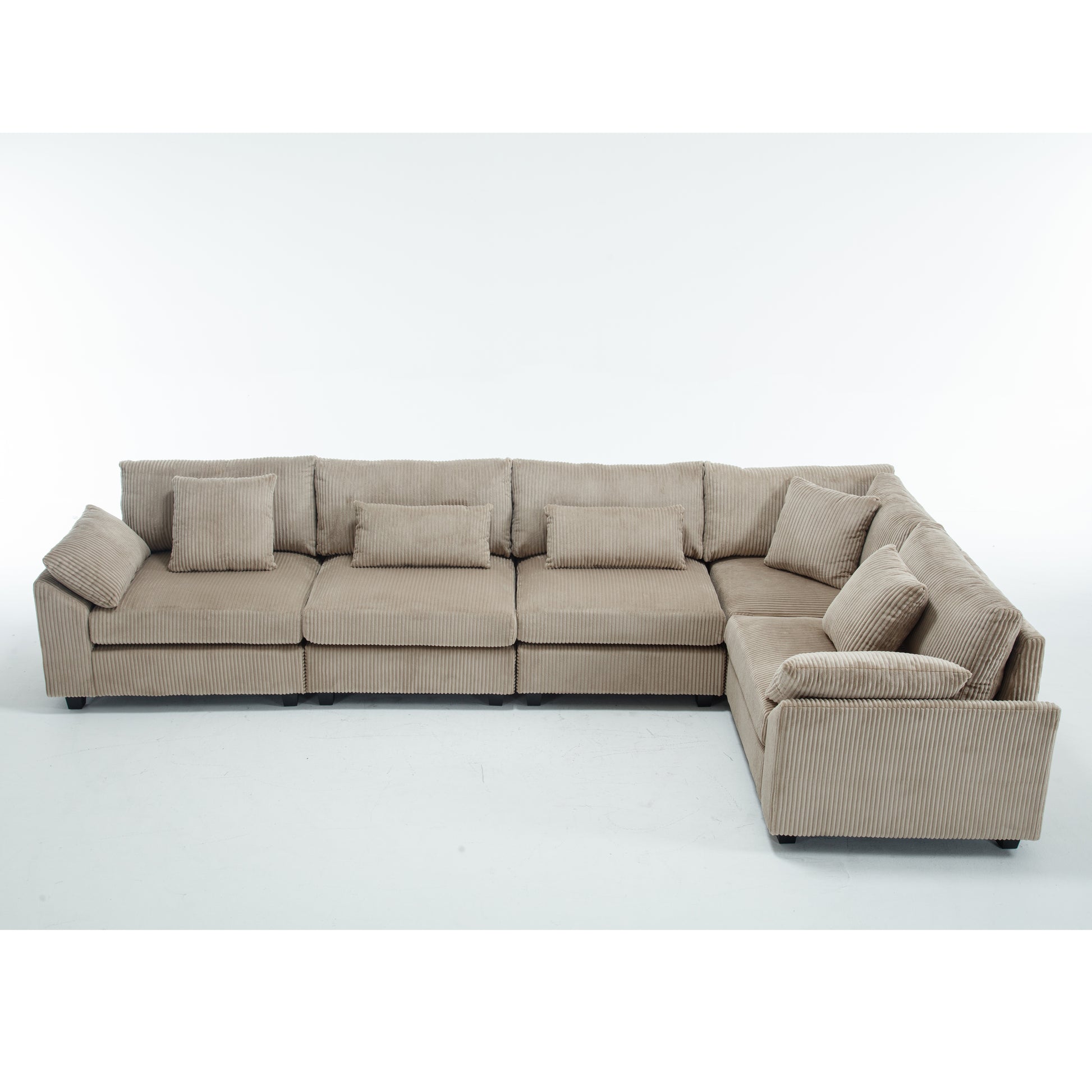 Oversized Modular Sectional Sofa Couch Set,L Shaped Sofa Sectional, 5 Seater Sofa For Living Room Corduroy Upholstered Sofa Set With 7 Free Pillowsbrown Brown Fabric 5 Seat
