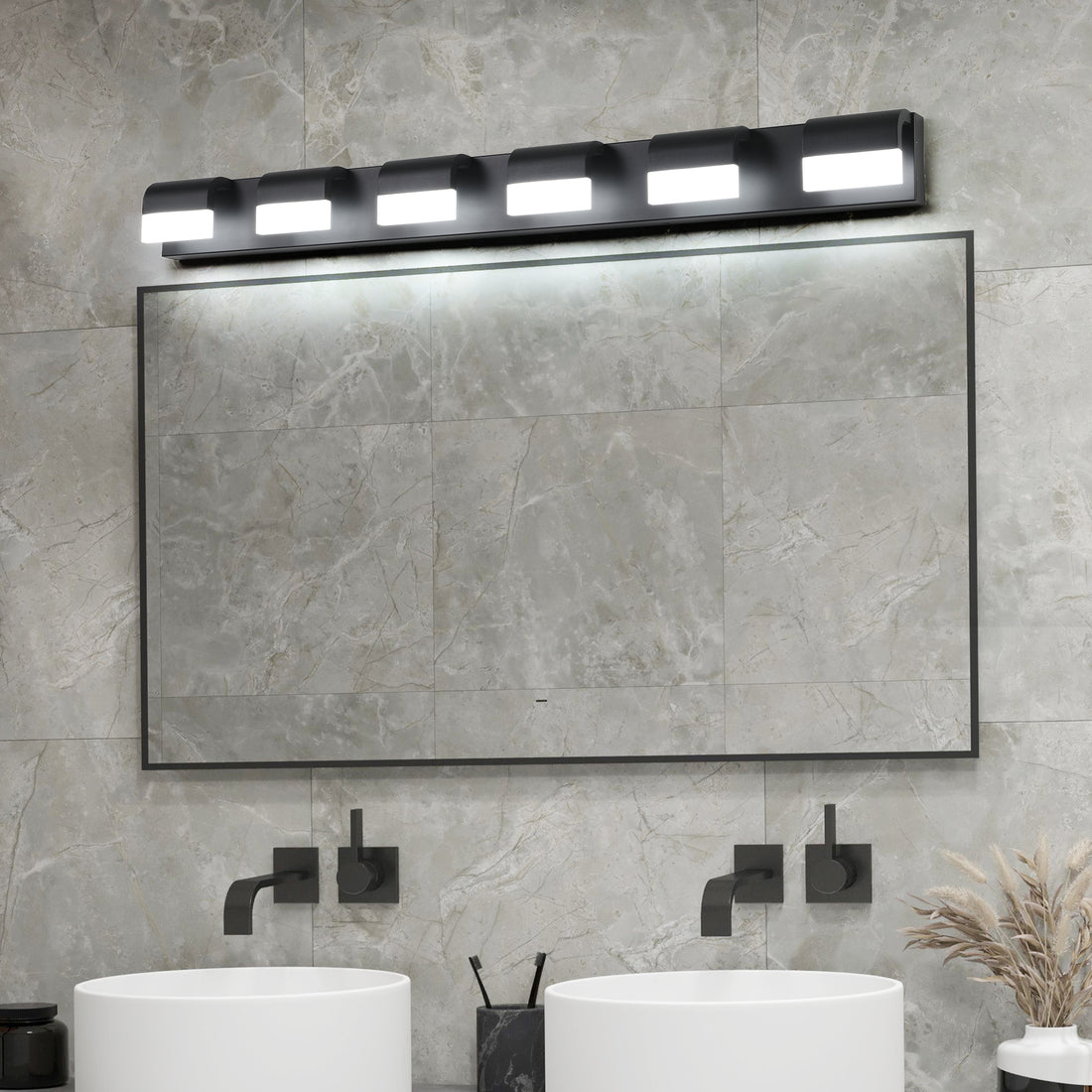 Modern Bathroom Vanity Lighting 6 Light Led Vanity Lights Over Mirror Bath Wall Lighting Black Acrylic,Iron