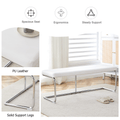 Table And Chair Set. Large Modern Rectangular Table With White Textured Top And Silver Metal Legs. Soft And Comfortable Pu Seats, Faux Leather Upholstered Seats And Sturdy Metal Legs. White Mdf Metal