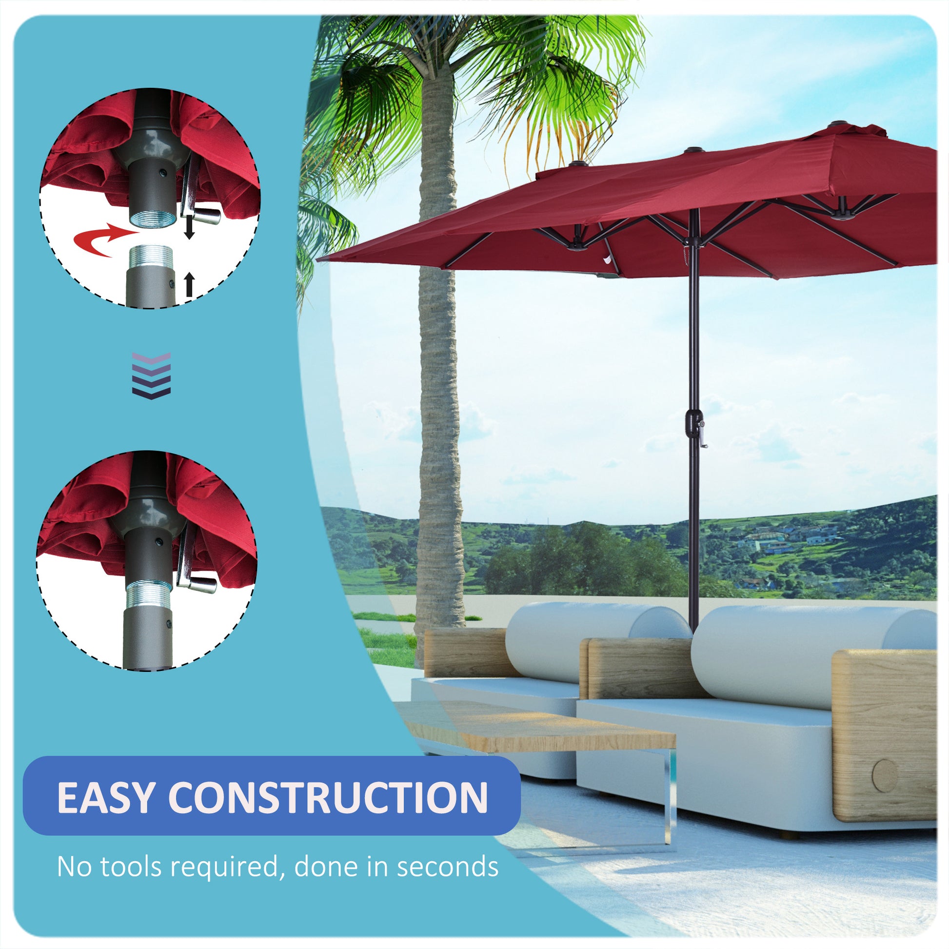 Outsunny Extra Large 15Ft Patio Umbrella, Double Sided Outdoor Umbrella With Crank Handle And Air Vents For Backyard, Deck, Pool, Market, Wine Red