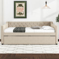 Full Size Upholstered Tufted Daybed With Twin Size Trundle, Beige Beige Upholstered