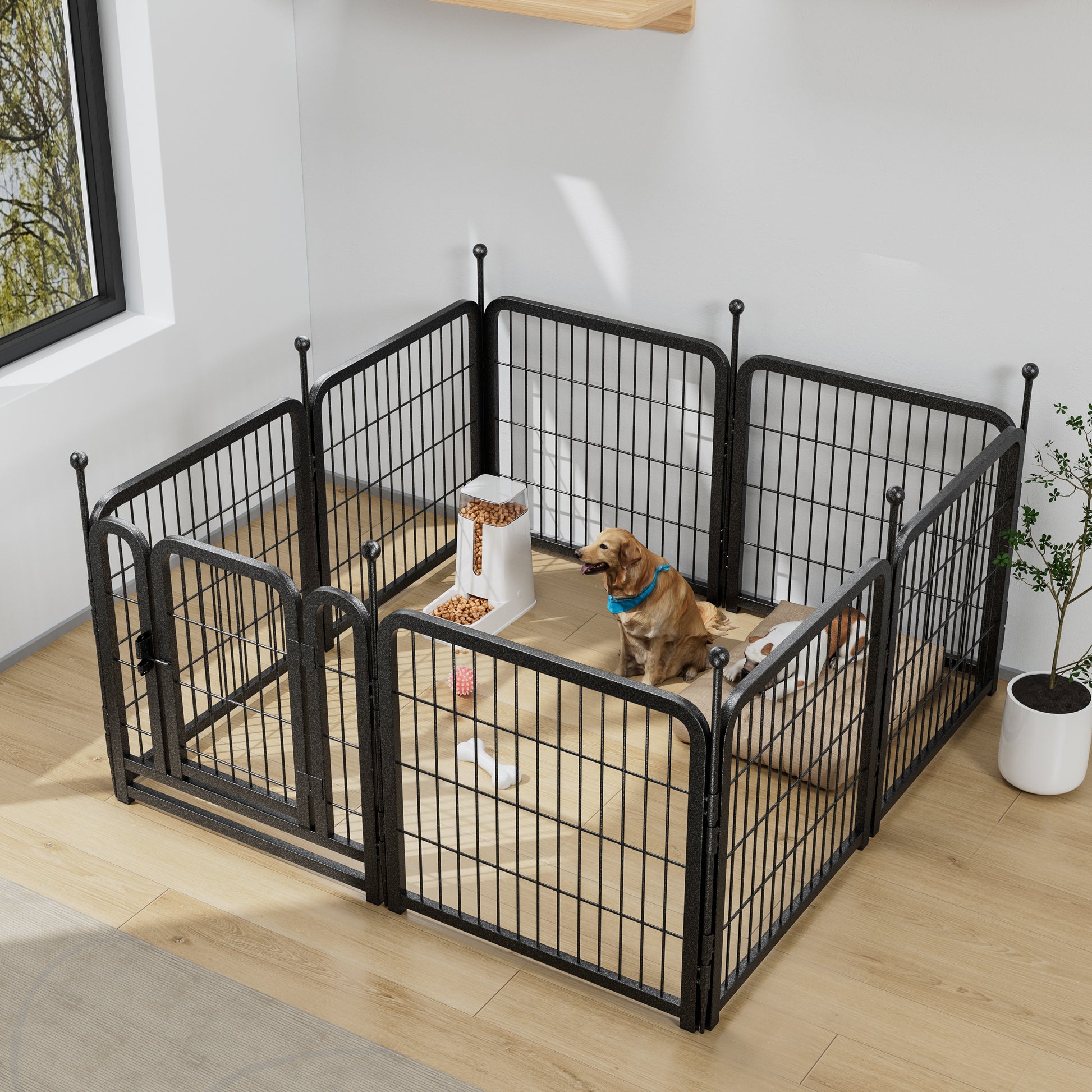 Dog Playpen 8 Panels 24" Height Heavy Duty Dog Fence Puppy Pen For Large Medium Small Dogs Indoor Outdoor Foldable Pet Exercise Pen Black Iron