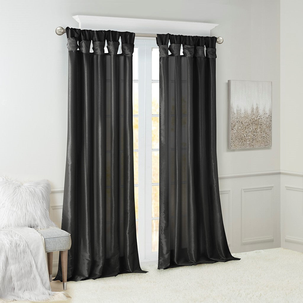 Twist Tab Lined Window Curtain Panel Only 1 Pc Panel Black Polyester