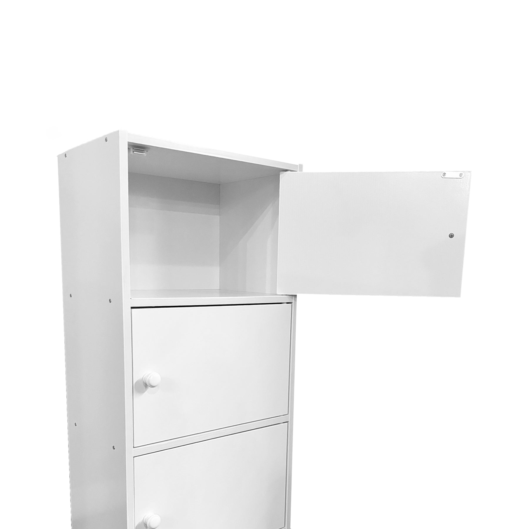 Three Door Storage Utility Cabinet Entryway Living Room Garage Hallway Bathroom White Wooden Knob Handle White Particle Board Mdf