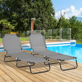 Outsunny 2 Piece Folding Chaise Lounge Pool Chairs, Outdoor Sun Tanning Chairs With 5 Level Reclining Back, Steel Frame For Beach, Yard, Patio, Dark Gray Dark Grey Steel