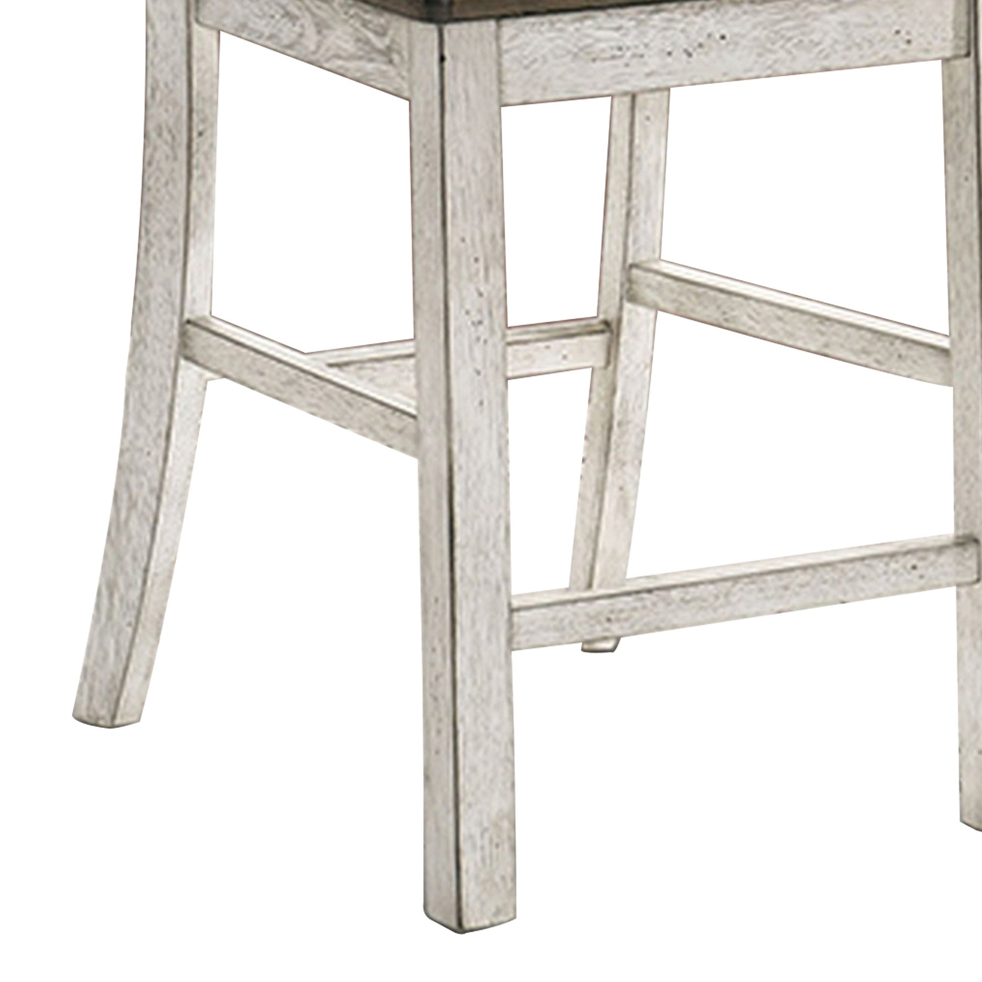 24 Inch Counter Height Chair, Set Of 2, Ash Brown Solid Wood, Antique White Brown White Solid Wood