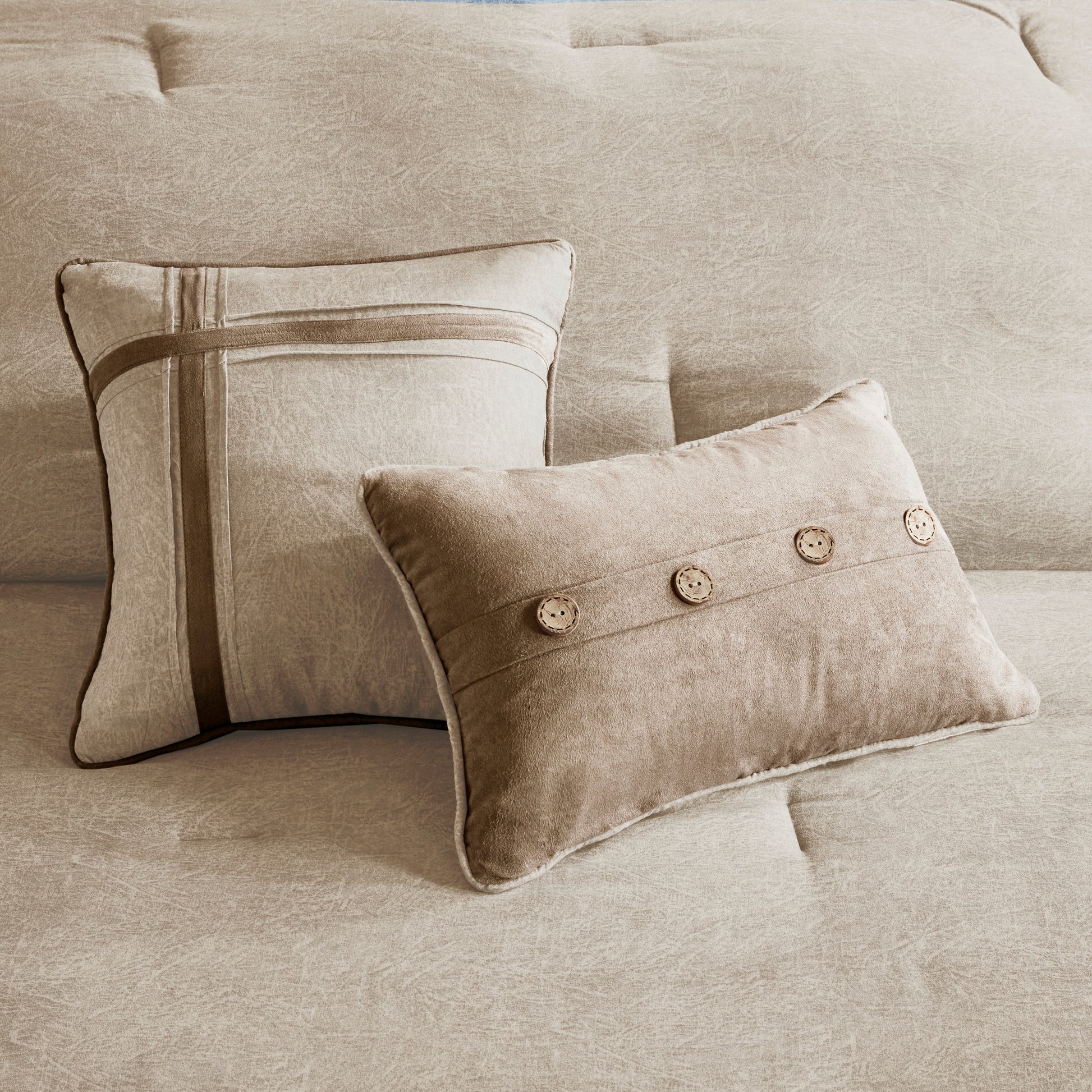 7 Piece Faux Suede Comforter Set Tan King King Tan Polyester
