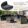 Patio Furniture Set, 6 Piece Outdoor Conversation Set All Weather Wicker Sectional Sofa With Ottoman And Cushions And Small Trays Grey Rattan