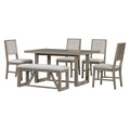 6 Piece Retro Dining Set, 1 Rectangular Table With Designed Trestle Base And 4 Upholstered Chairs And 1 Bench For Dining Room And Kitchen Gray Gray Solid Wood Mdf