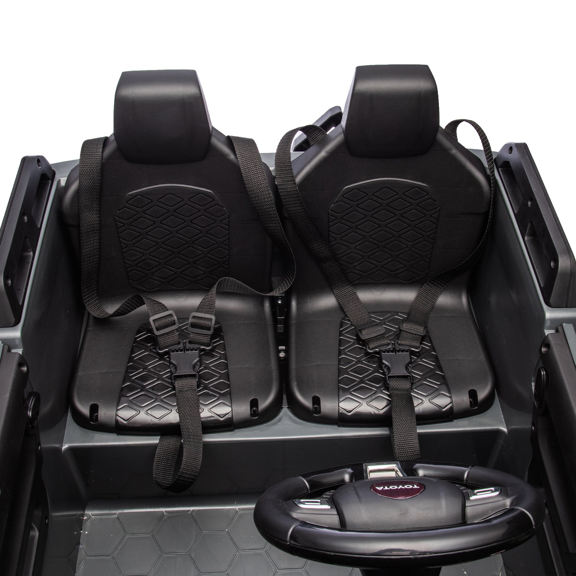 24V Two Seater Kids Ride On Car W Parents Remote Control, Licensed Toyota Lc250,4Wd,220W Motors,With Shovel,Three Point Seat Belt,Slow Start,Speed Adjustment,Bluetooth,Music For Kids Aged 3 . Gray 100 149 Lbs Polypropylene