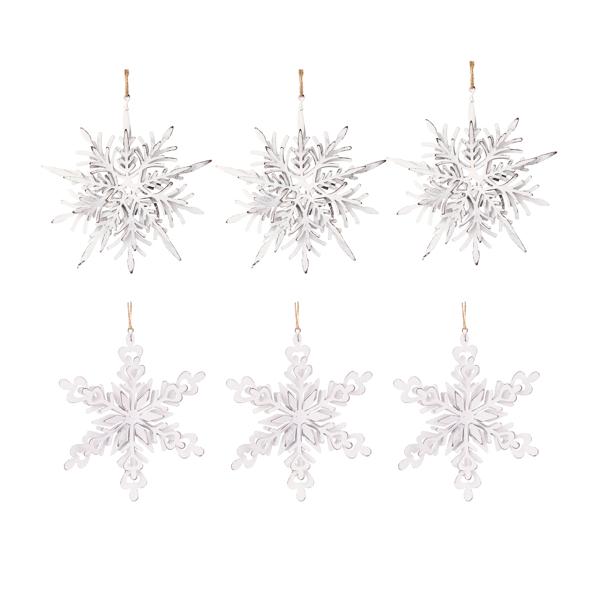 Set Of 6 Iron Snowflake Hanger, Decorative Hanging Ball Christmas Tree Ornaments For Holiday Party Decorations White Iron