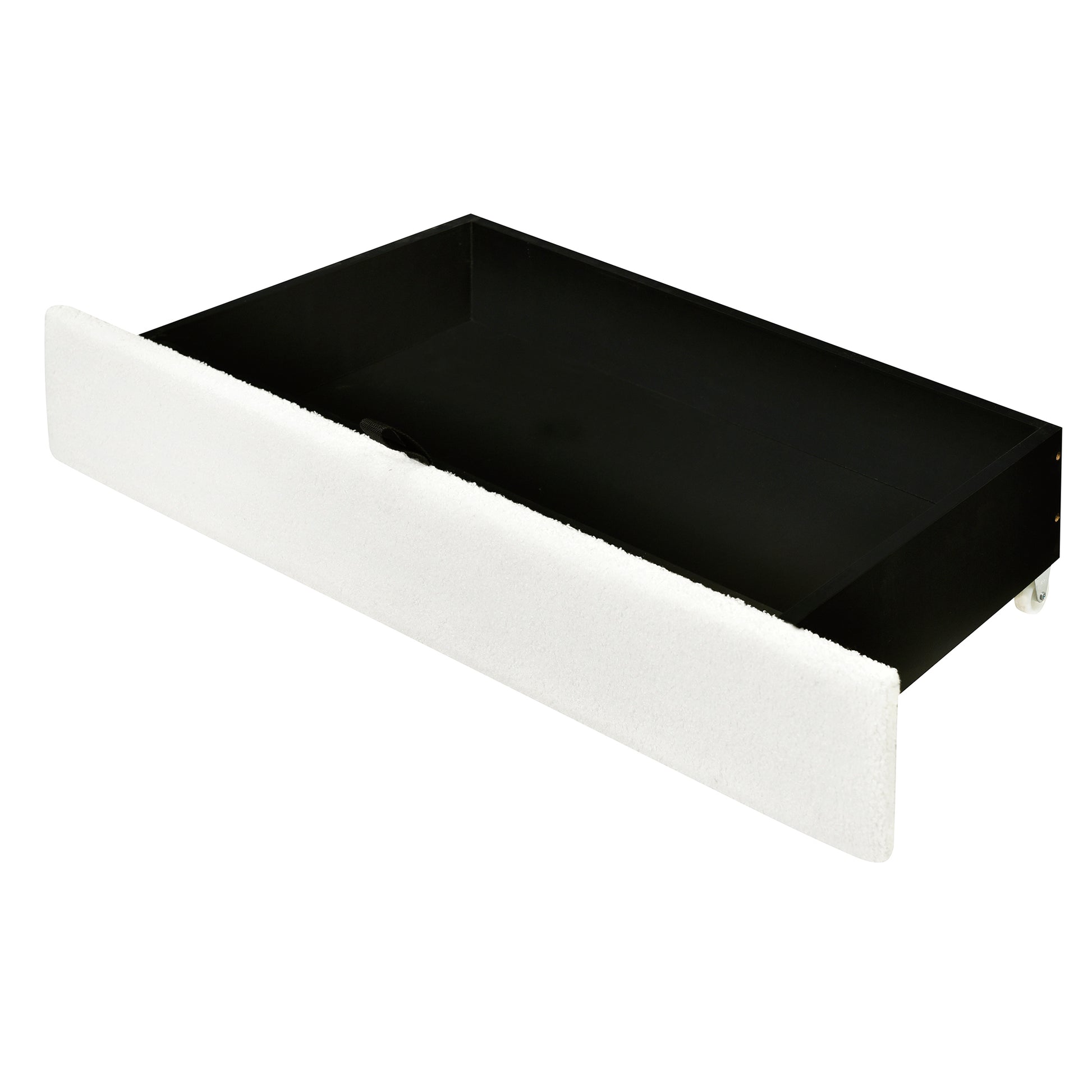 Queen Size Upholstered Platform Bed With Led Frame, With Twin Xl Size Trundle And 2 Drawers, Teddy Fleece, White White Fleece