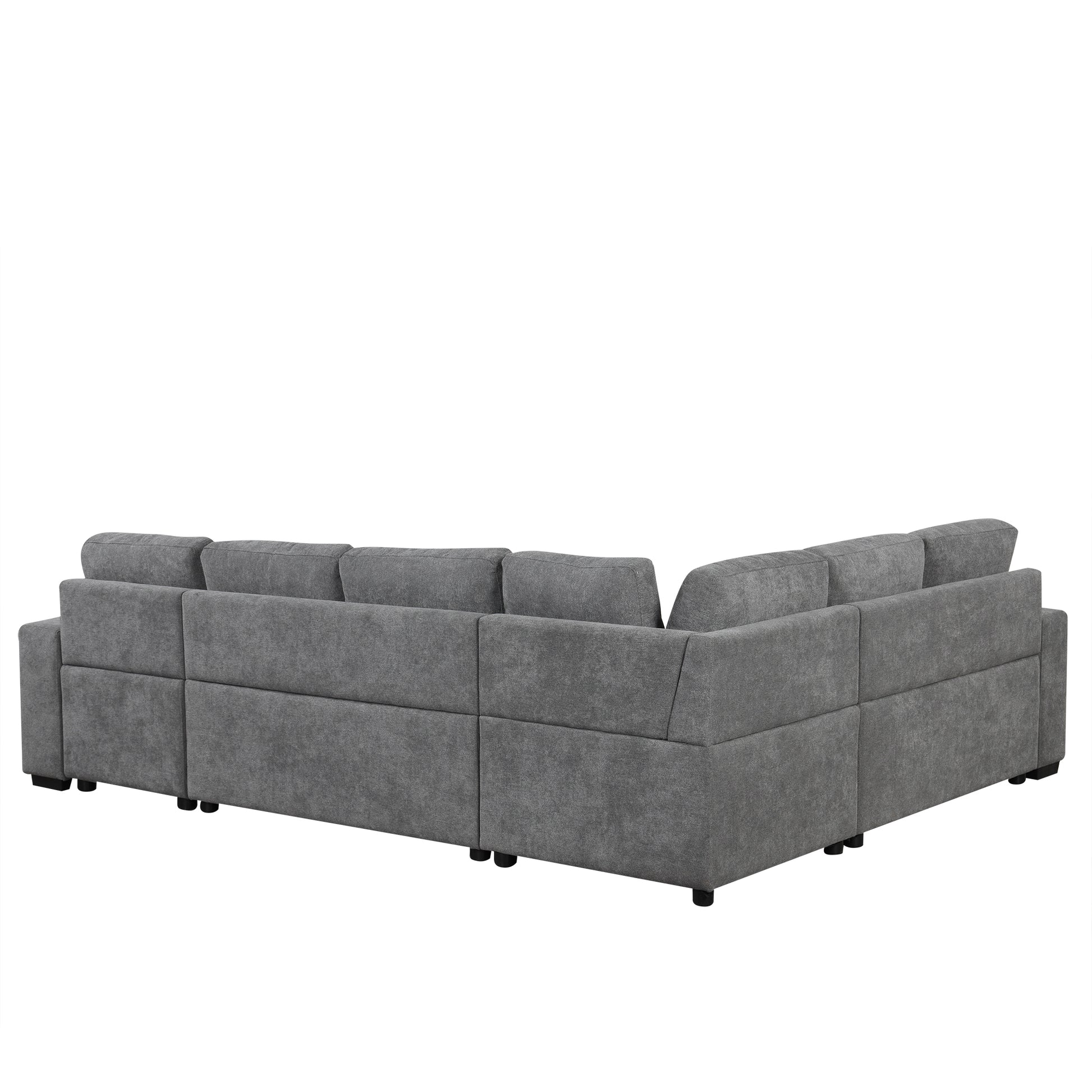 109" U Shaped Sectional Sofa Pull Out Sofa Bed With Two Usb Ports, A Storage Chaise Lounge And Four Back Pillows For Living Room, Grey Grey Foam Chenille 5 Seat