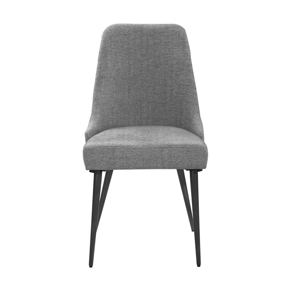 Set Of 2 Fabric Upholstered Dining Chairs, Grey And Gunmetal Solid Grey Rectangular Modern Set Of 2 Metal,Polyester