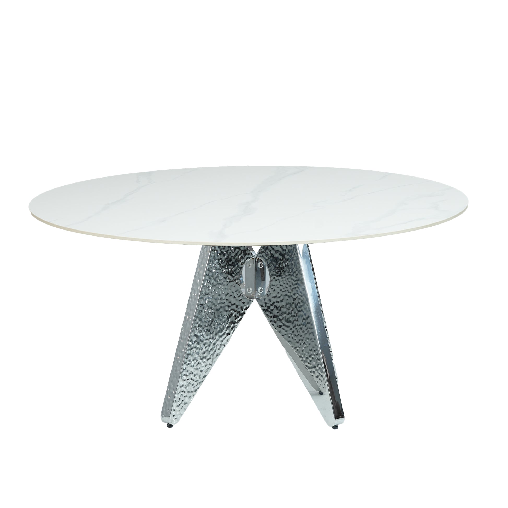 59.05" Round Marble Dining Table With Silver Stainless Steel Design Base, Artificial Marble For 6 8 People, 31.5"White Artificial Stone Turntable,White&Black Dining Table Only Black,Silver,White