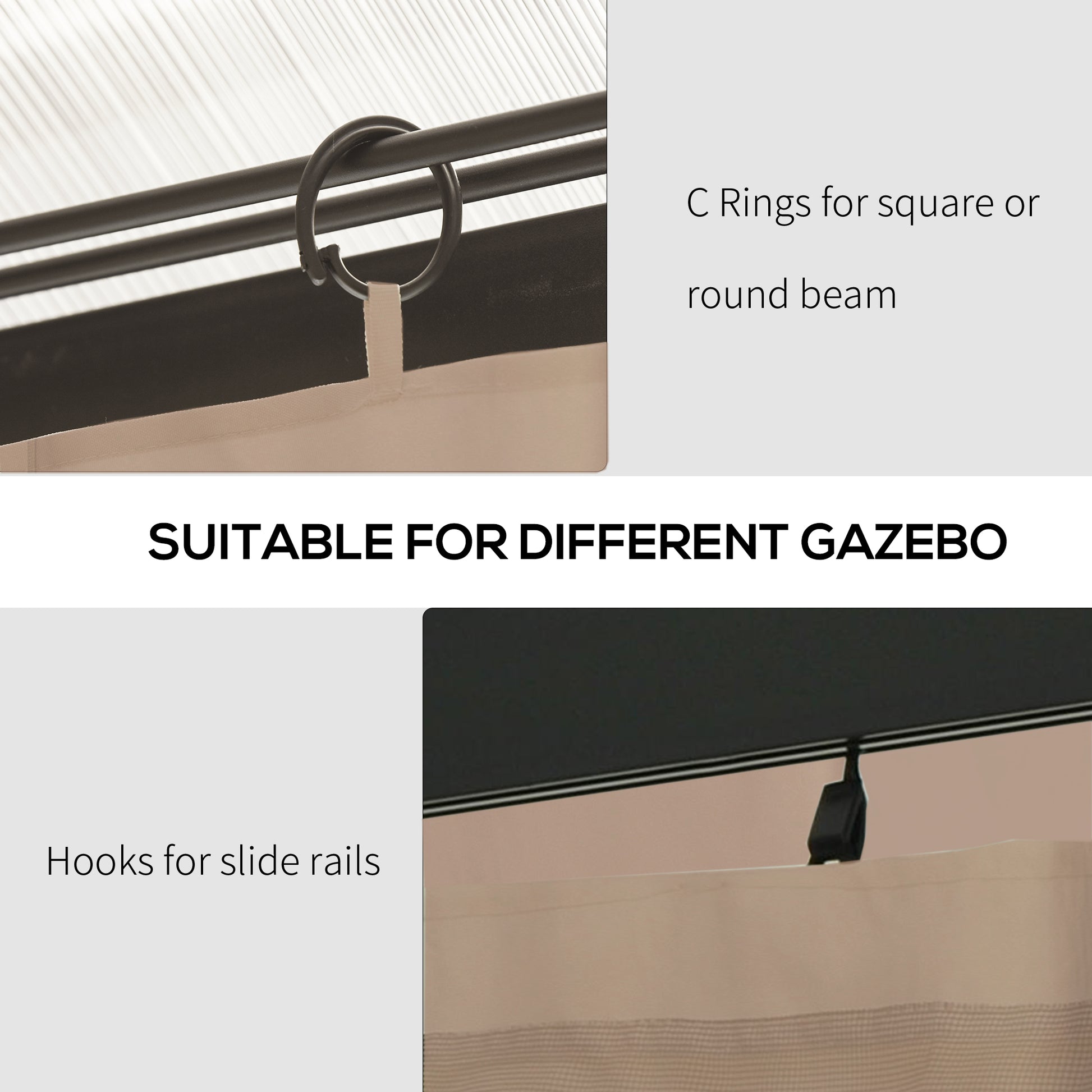 Outsunny 10' X 10' Universal Gazebo Sidewall Set With Panels, Hooks And C Rings Included For Pergolas And Cabanas, Brown Brown Polyester