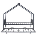Twin Size Metal House Bed With Twin Size Trundle, Black Twin Black Metal