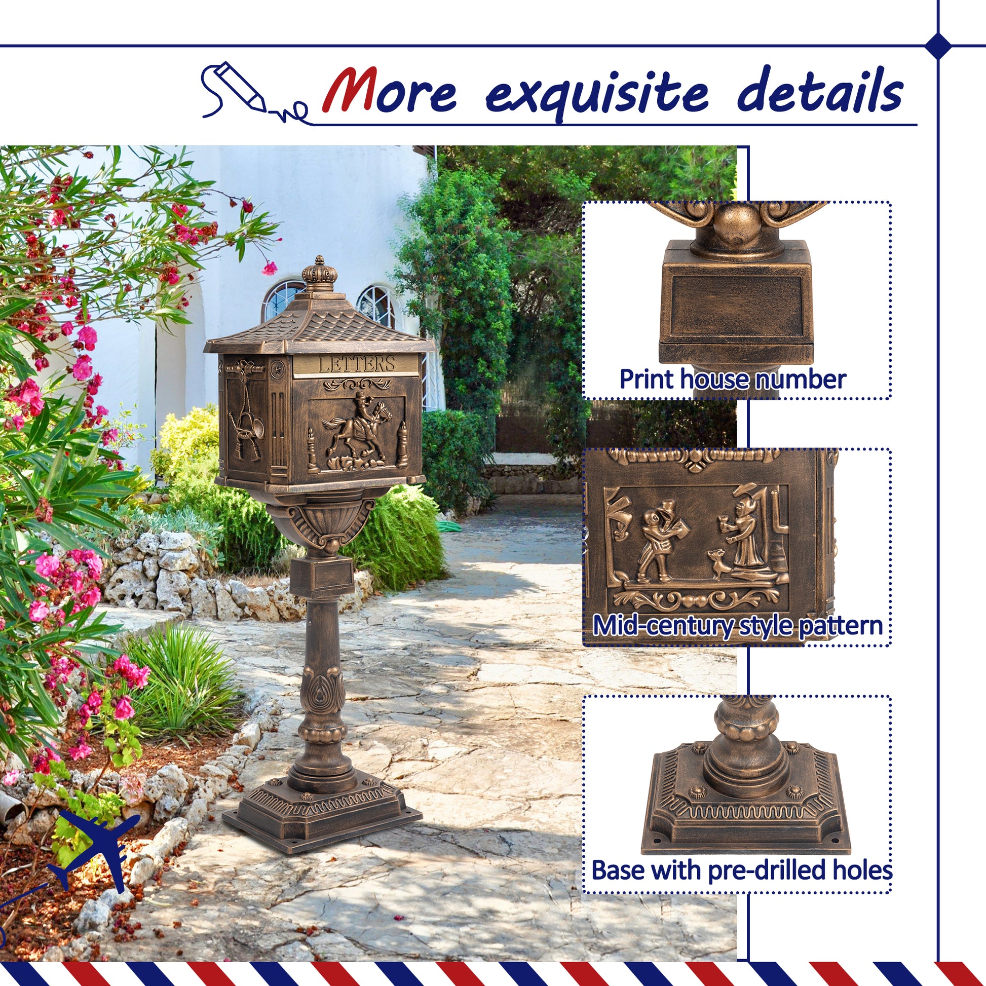 Polar Aurora Mailbox Cast Aluminum Bronze Mail Box Postal Box Security Heavy Duty Bronze Aluminium