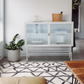 White Sideboard Storage Cabinet With Two Fluted Glass Doors Detachable Shelves Bottom Space For Living Room, Office, Dinging Room And Entryway Old Sku:W68743732 Gloss White Steel