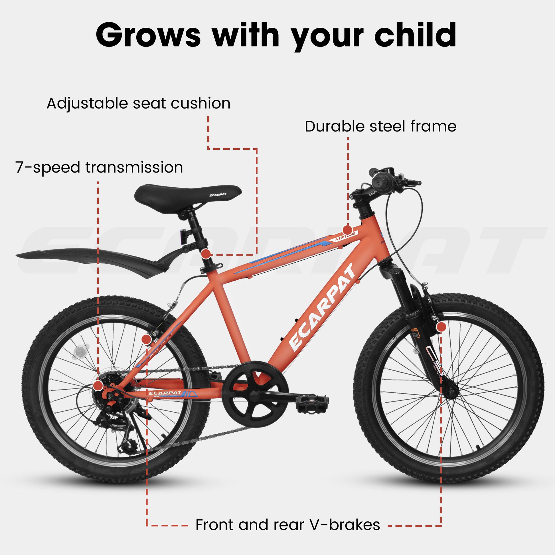 A20215 Kids Bicycle 20 Inch Kids Montain Bike Gear 7 Speed Bike For Boys And Girls Orange Steel