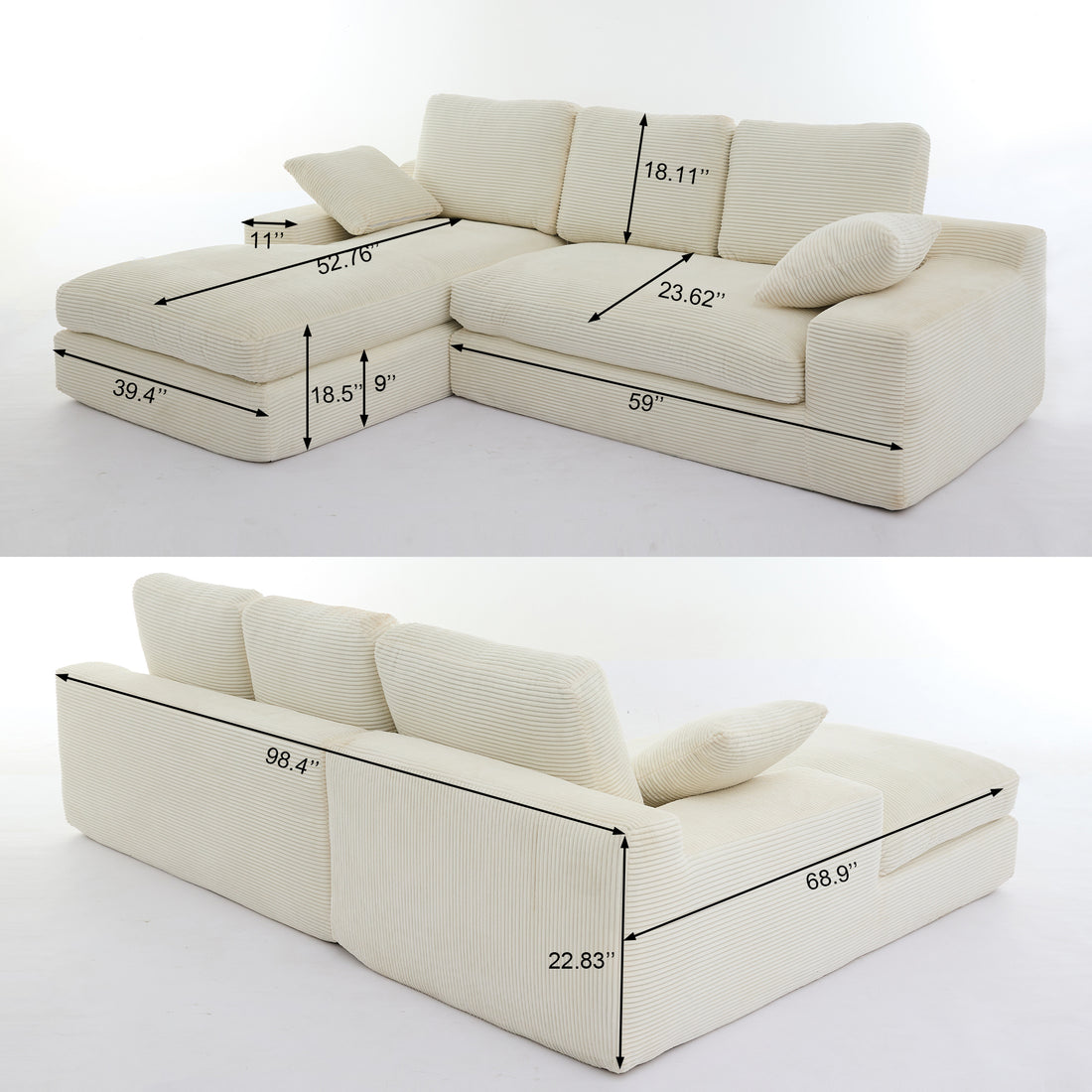 99*69" Modular Sectional Living Room Sofa Set, Modern Minimalist Style Couch, Upholstered Sleeper Sofa For Living Room, Bedroom, 2 Pc Free Combination, Installation Free Sofa, L Shape, White White Primary Living Space Soft Minimalist,Modern Foam Spring 4