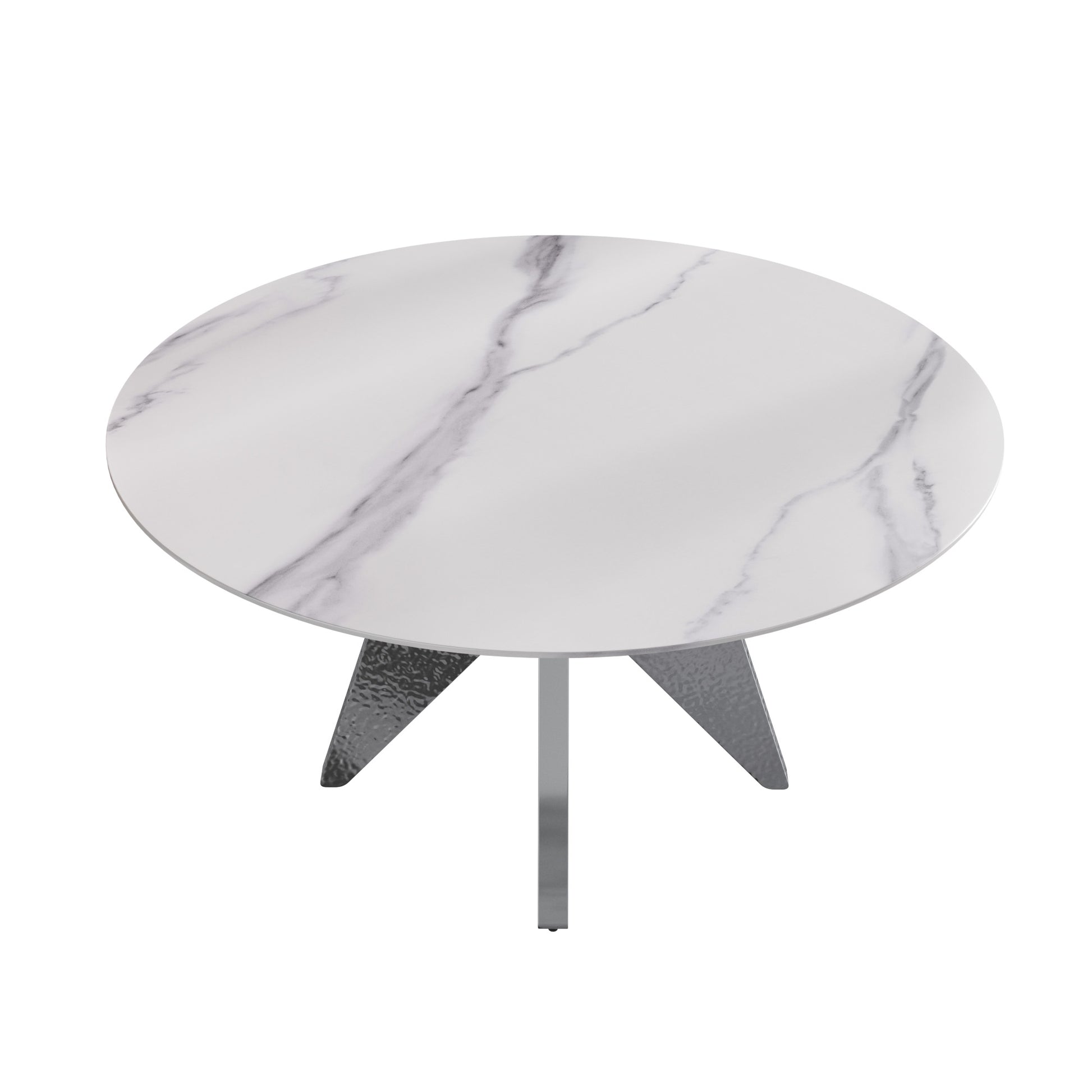 59.05" Round Marble Dining Table With Silver Stainless Steel Design Base, Artificial Marble For 6 8 People, Dining Room Living Room Kitchen Dining Table,White Dining Table Only Silver,White Dining