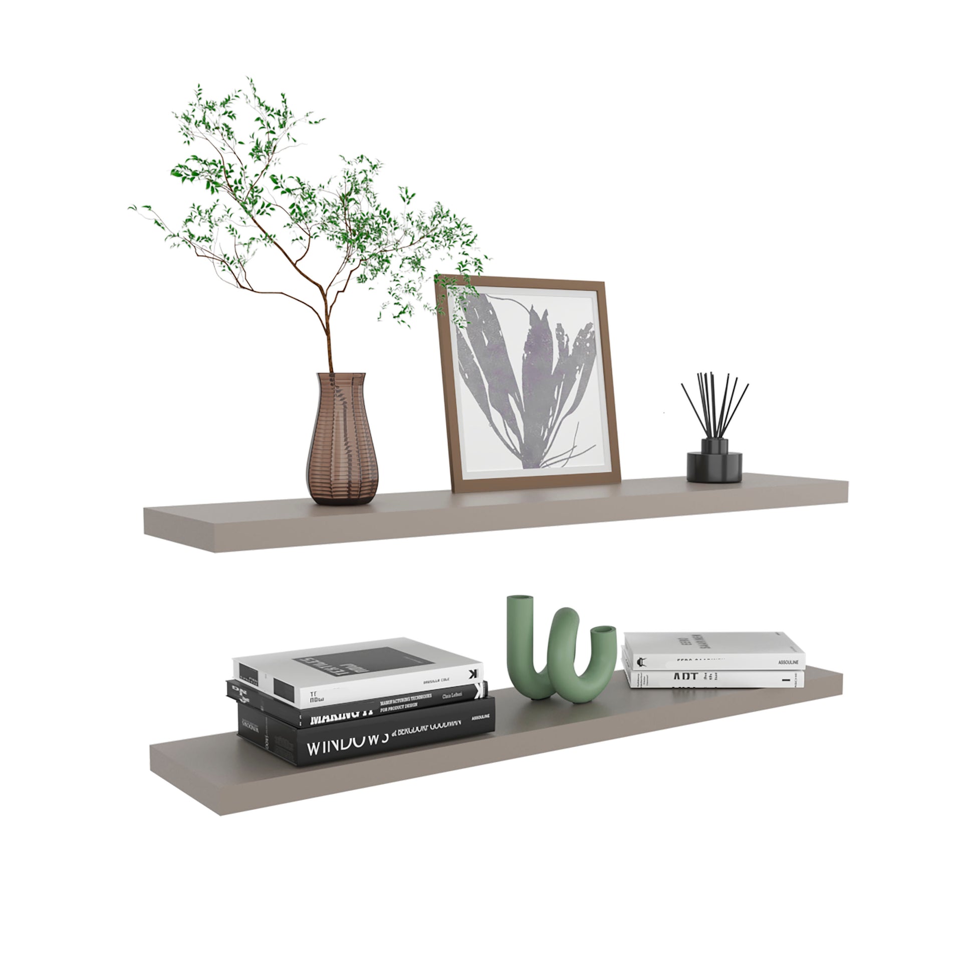 Ecco 47" Wide Floating Shelves Set Of 2, Shelves For Wall Decor For Bedroom, Bathroom Storage Shelves, Book Shelves For Living Room 2 Or Less Taupe Horizontal Primary Living Space Open Back Modern