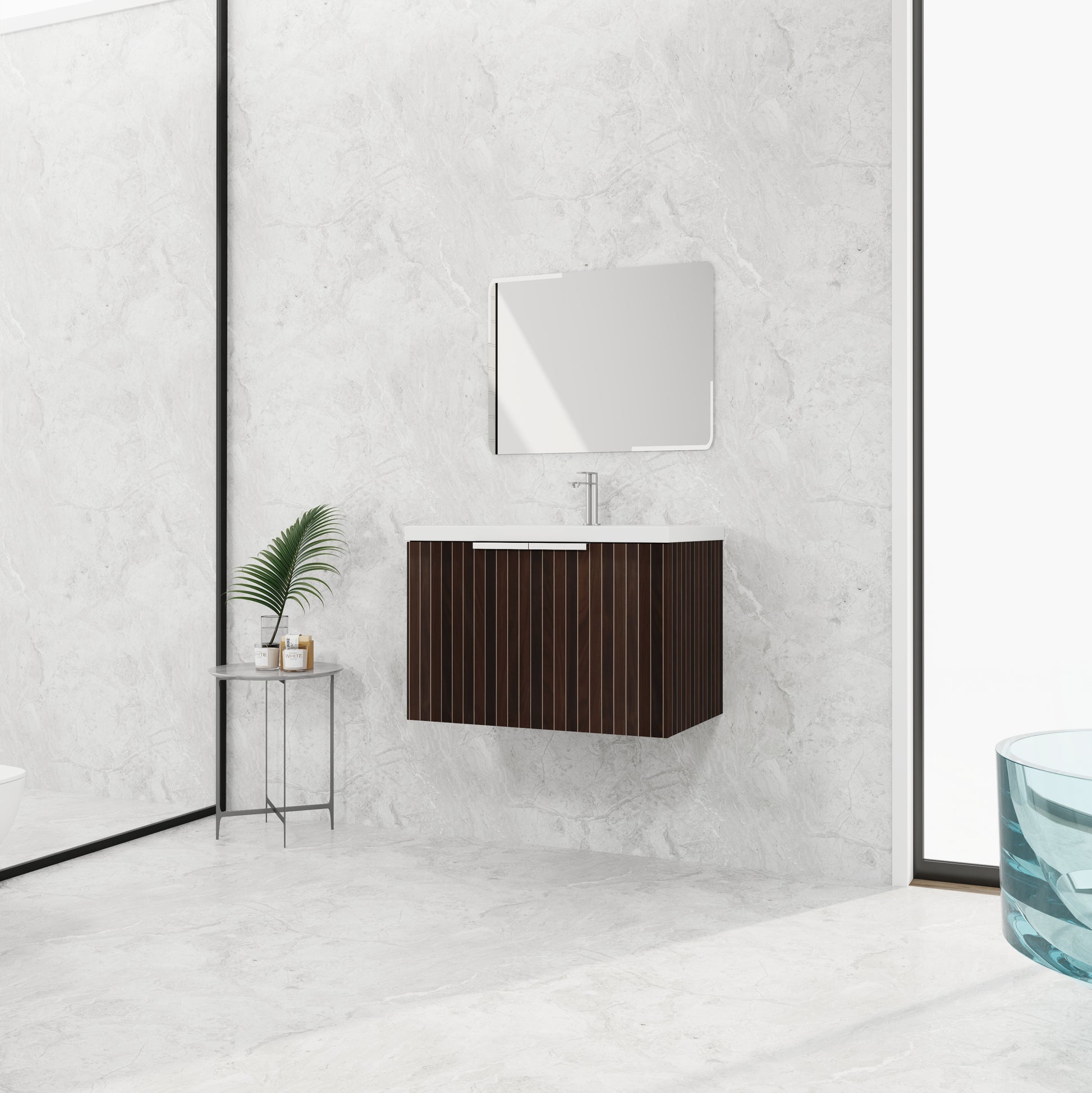 30 Inch Bathroom Vanity With Resin Sink,Soft Close Doors,Float Mounting Design Silver Brown Stripe Bathroom Modern Plywood Plywood