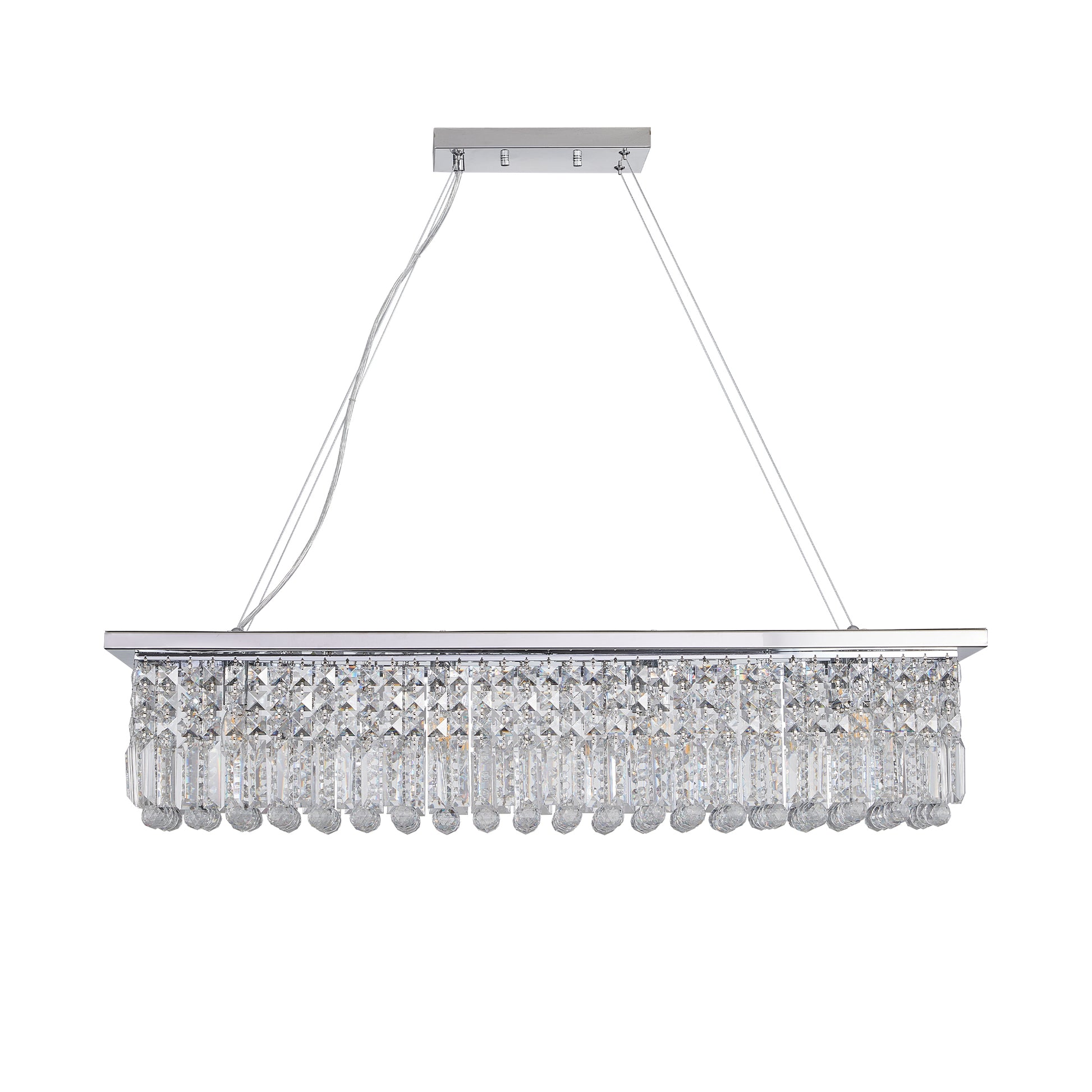 Modern Crystal Chandelier For Dining Room 8 Light White Rectangle Raindrop Chandelier Contemporary Rectangular Pendant Light Fixture For Kitchen Island Bar L39.4'' X W9.8'' X H8.7' Bulb Not Included Chrome Crystal Iron