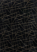 Luxury Machine Washable Black Geometric Abstract Gold Gilded Chinchilla Faux Fur Area Rug Black Gold Polyester