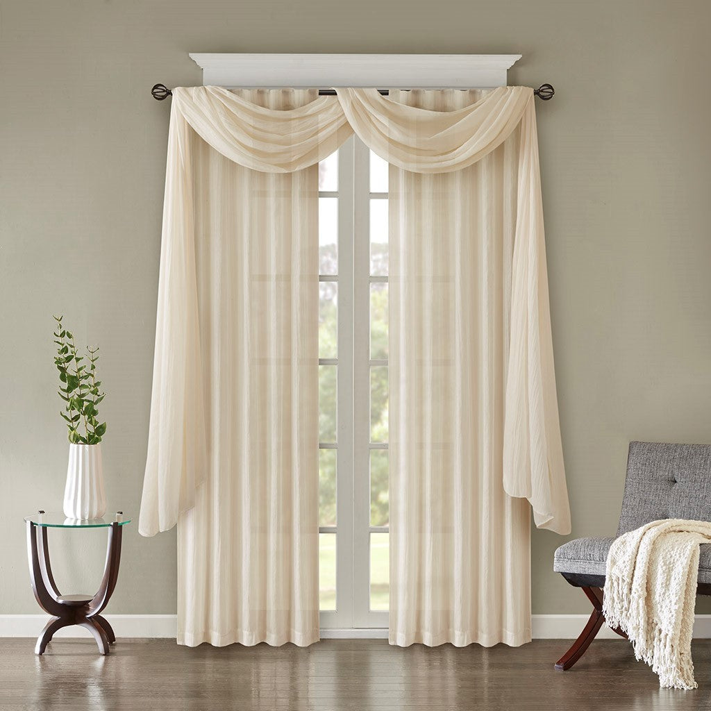 Solid Crushed Curtain Panel Pair 2 Pcs Window Panels Cream Polyester