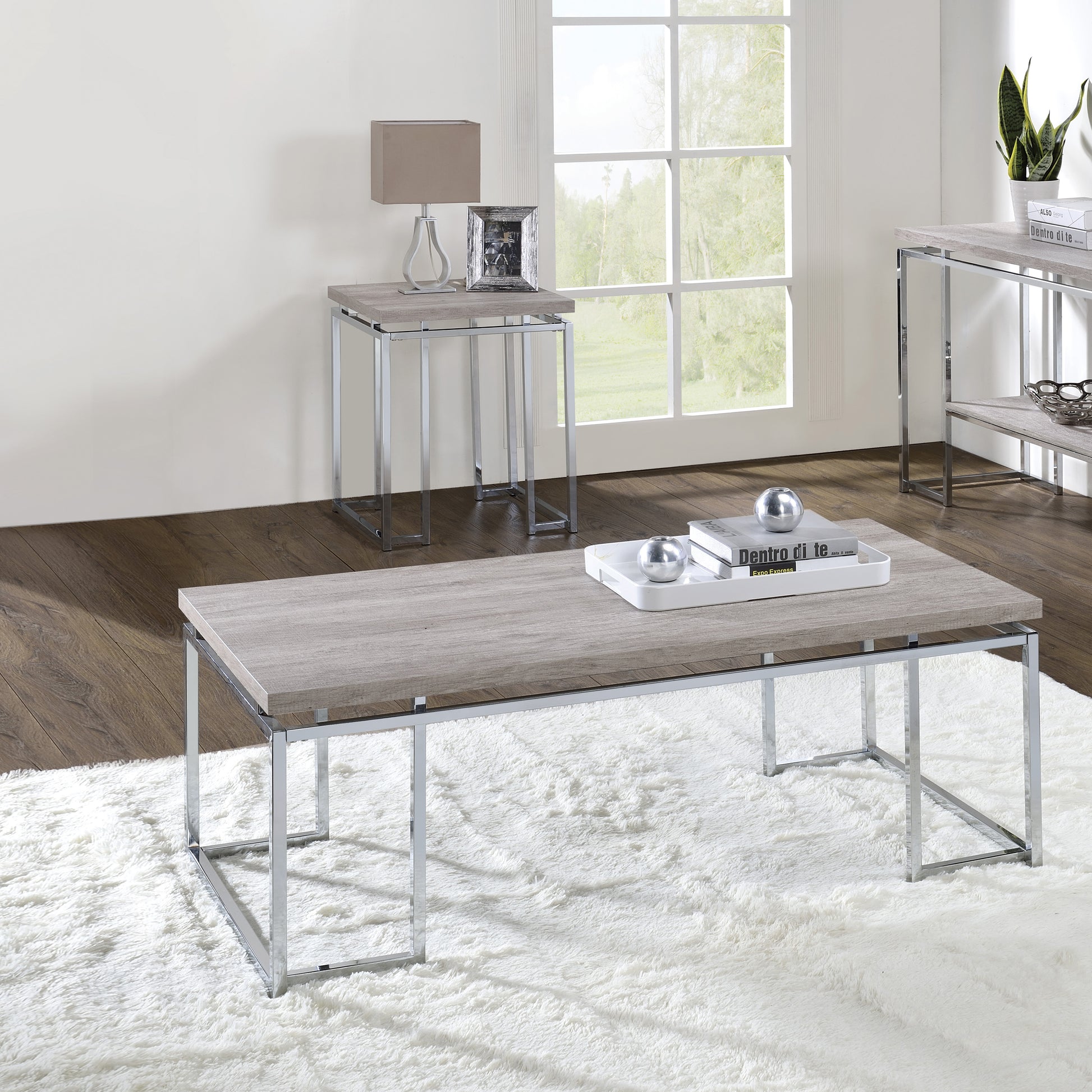 Natural Oak And Chrome End Table With Metal Sled Base Oak Primary Living Space Modern Square Wood Metal Sled