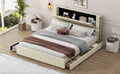 King Size Upholstery Platform Bed With Storage Headboard, 2 Drawers And Trundle,Beige King Beige Upholstered