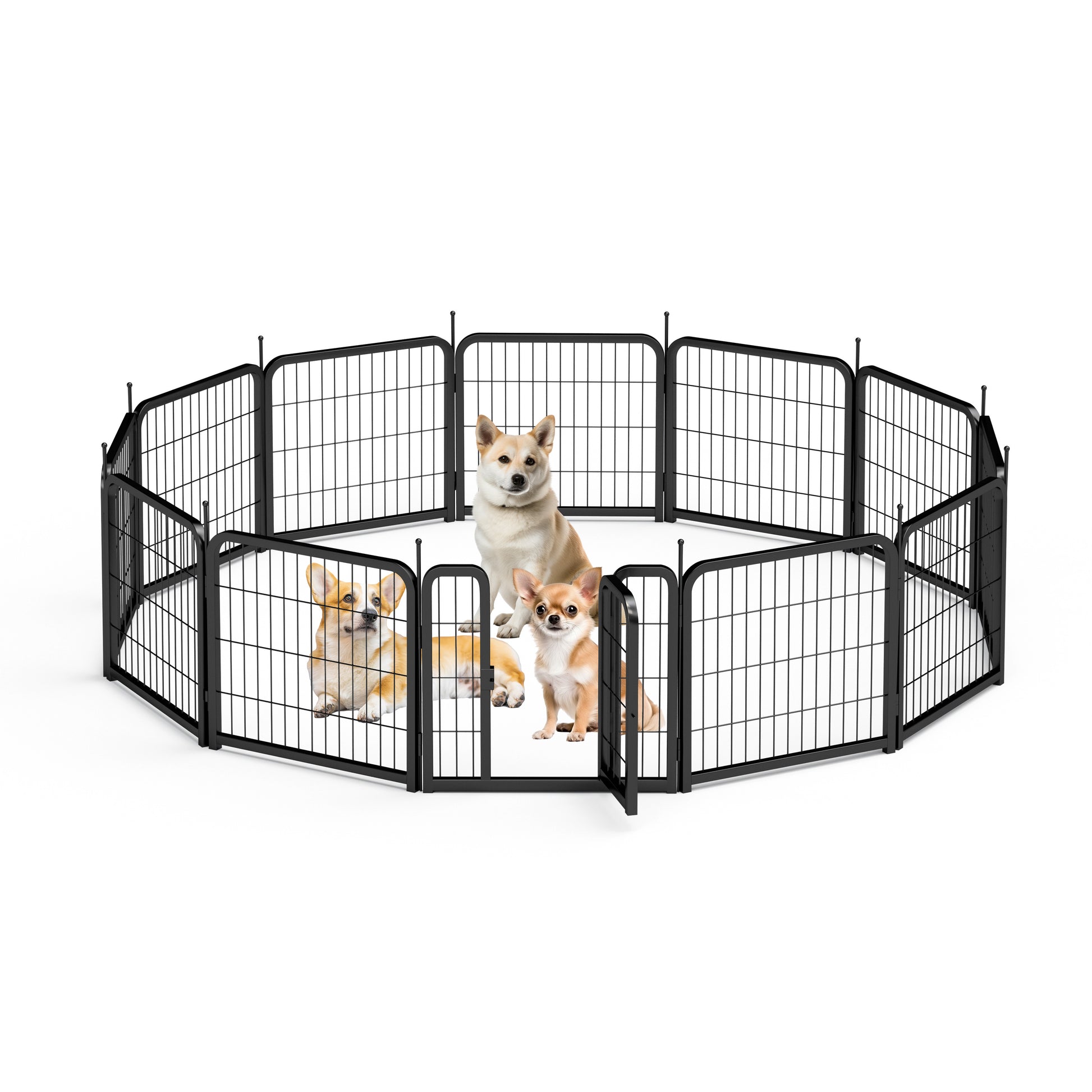 Dog Playpen Outdoor, 12 Panel Dog Fence 24" Pet Pen For Small Dogs Pet Exercise Pen For Puppy Rabbit Small Animals Portable Playpen For Rv Camping Garden Yard, Indoor. Black, 22.2'' W X 23.6'' H. Black Iron