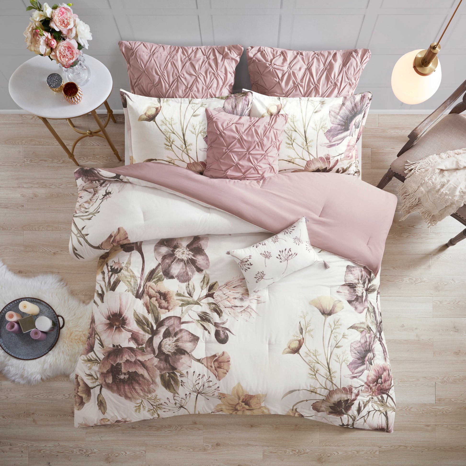 8 Piece Cotton Printed Comforter Set Blush Cal King California King Blush Polyester