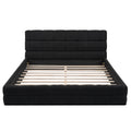 Queen Size Upholstered Platform Bed, Black Box Spring Not Required Queen Black Wood Bedroom Bed Frame Upholstered