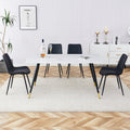 Table And Chair Set, White Imitation Marble Texture Rock Board Table Top, Black Metal Table Legs, Stable And Beautiful. Modern Simple Dining Table, Comfortable Seating. White Black Seats 4 Metal