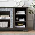 Mantel Stone Tv Media Stand With With Faux Stacked Stone Surround, Modern Entertainment Console With Open Storage Space,Grey, 58.31