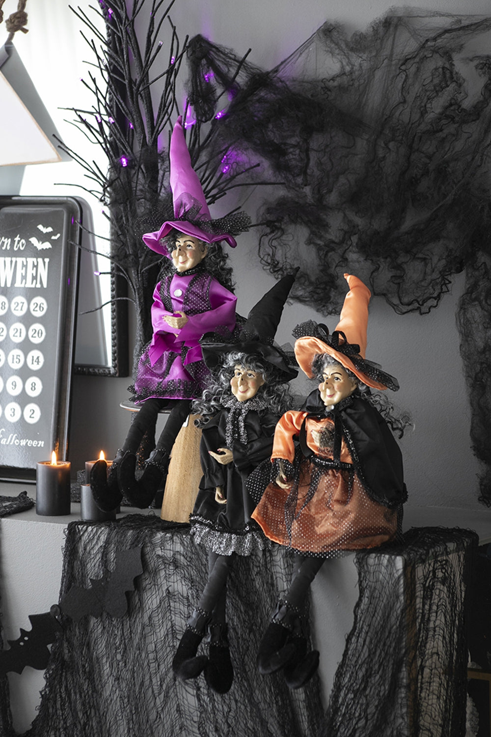 Set Of 3 19"H Halloween Witch Decor, Purple Orange Black Black,Orange,Purple Polyester