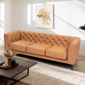 92.52 Inch Genuine Leather Couch 3 Seater Sofa With Tufted Back,Grain Leather Couch With Feather,Comfy Sofa For Living Room, Comfy Sofa Couch With Extra Deep Seats,Tan Tan Genuine Leather 3 Seat