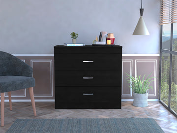 Cambridge Three Drawers Dresser Black Bedroom Modern Pine Melamine Engineered Wood