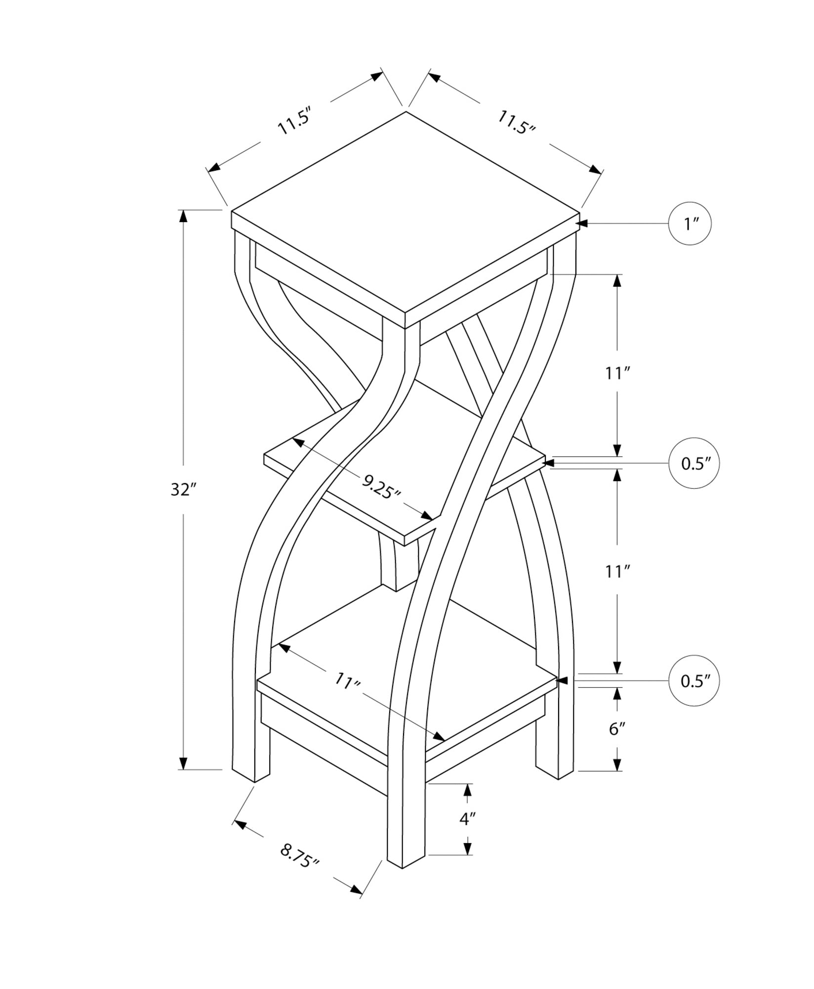 Accent Table, Side, End, Plant Stand, Square, Living Room, Bedroom, Black Laminate, Transitional Black Particle Board