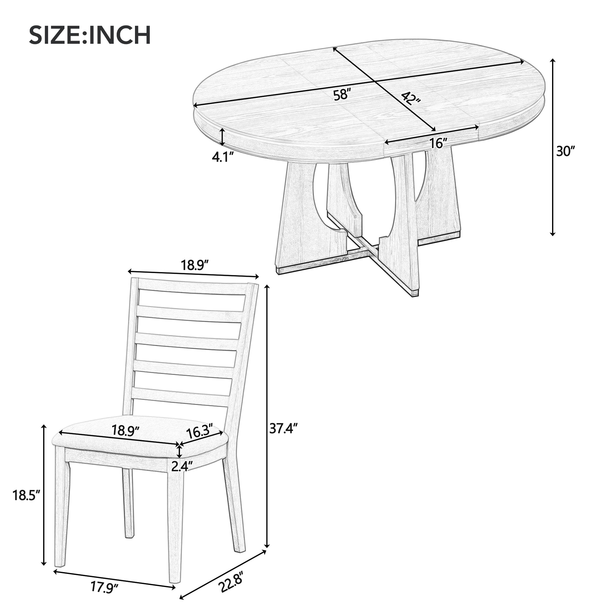 5 Piece Retro Rustic Functional Dining Set Unique Geometric Design, 1 Extendable Table With A 16 Inch Leaf And 4 Upholstered Chairs Ideal For Dining Room And Kitchen Walnut Walnut Solid Wood Mdf